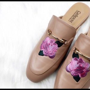 Pink Floral Embroidered Loafer Mule 8 NWT*